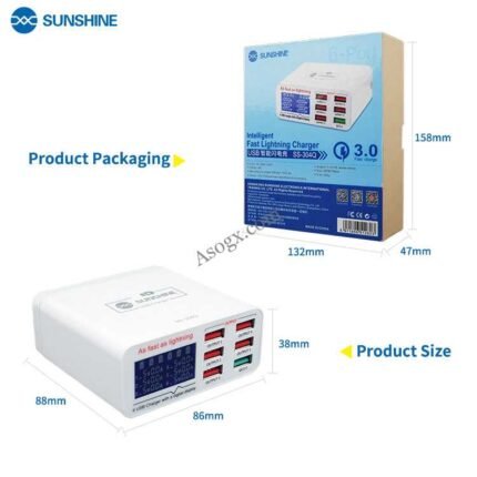 جهاز اختبار وفحص الشحن والـ USB Sunshine SS-304Q – 6 منافذ (USB Voltage & Current Tester)