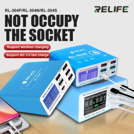 شاحن متعدد المنافذ Relife RL-304P 6-Port USB Charger (PD 3.0 + QC 3.0) مع شاشة رقمية