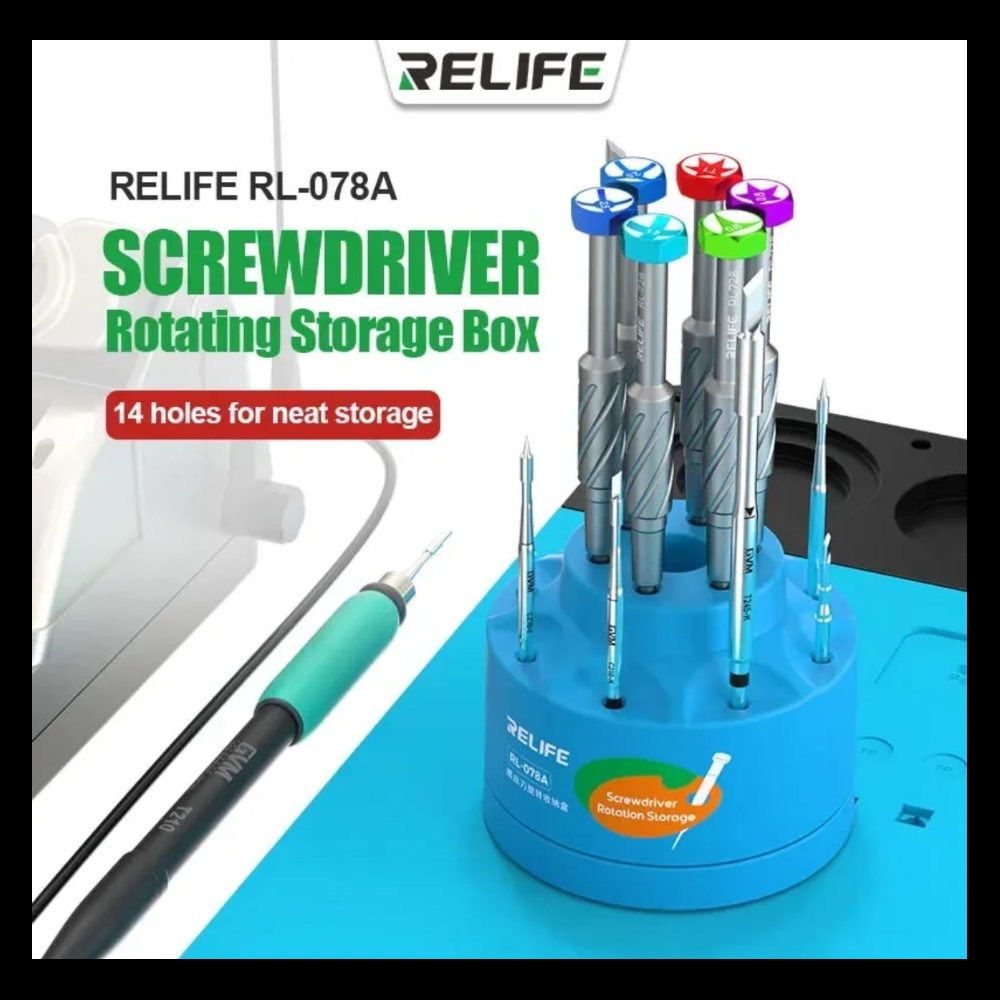 101692952232940107.webp Relife RL-078 – صندوق تخزين مفكات متعدد الوظائف 360° بسعة 19 فتحة