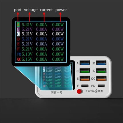 شاحن متعدد المنافذ Tensa No.1 Shanba بقوة 65W – 8 منافذ + شحن لاسلكي
